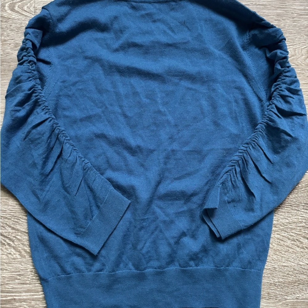 Veronica Beard Kase Wool Cropped Blue Ruched Sleeve Sweater, Size: Small - Picture 5 of 8